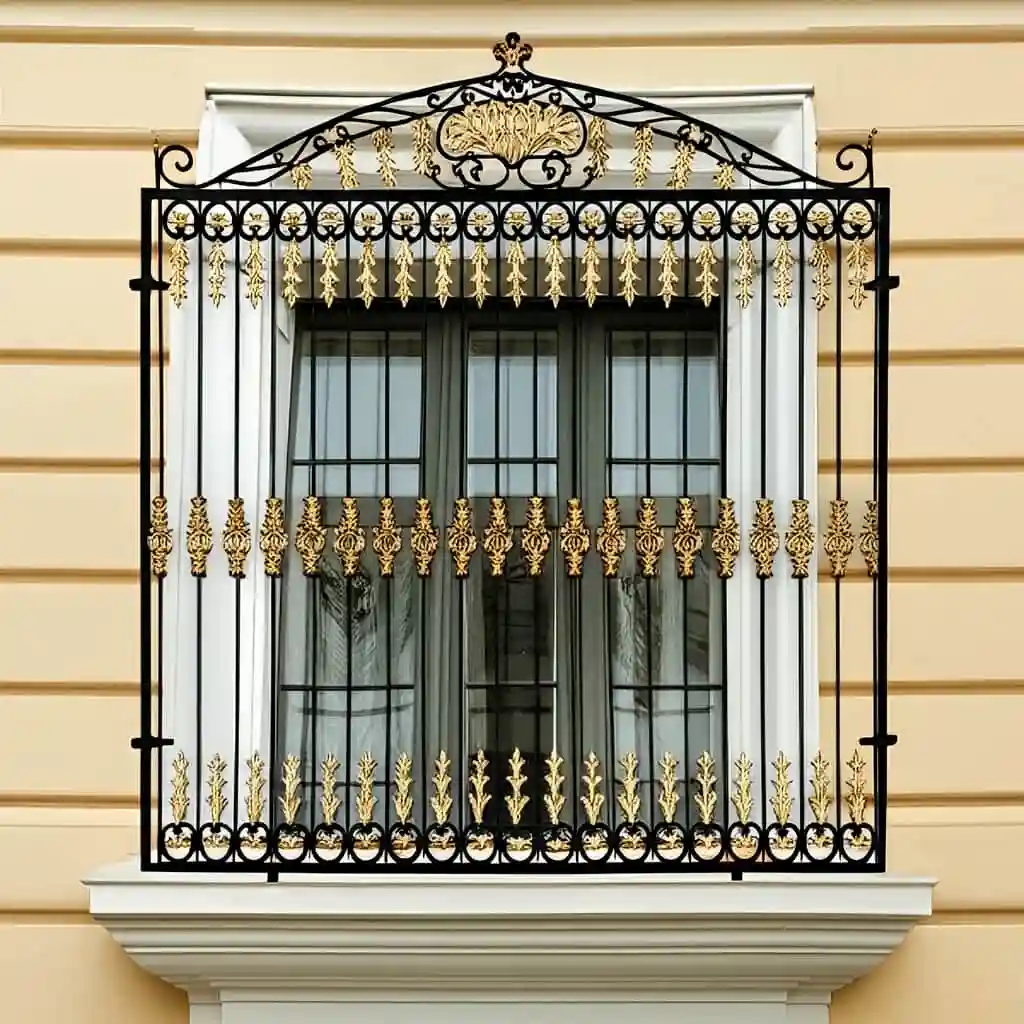 حفاظ پنجره مدل افشان طلایی با تزئینات فرفورژه