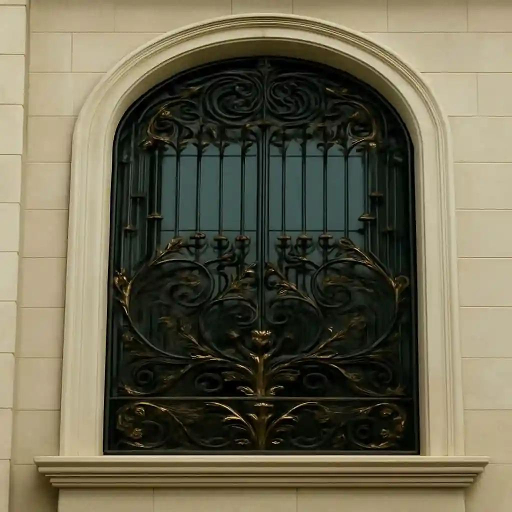 حفاظ پنجره مدل الیزه طلایی با تزئینات فرفورژه