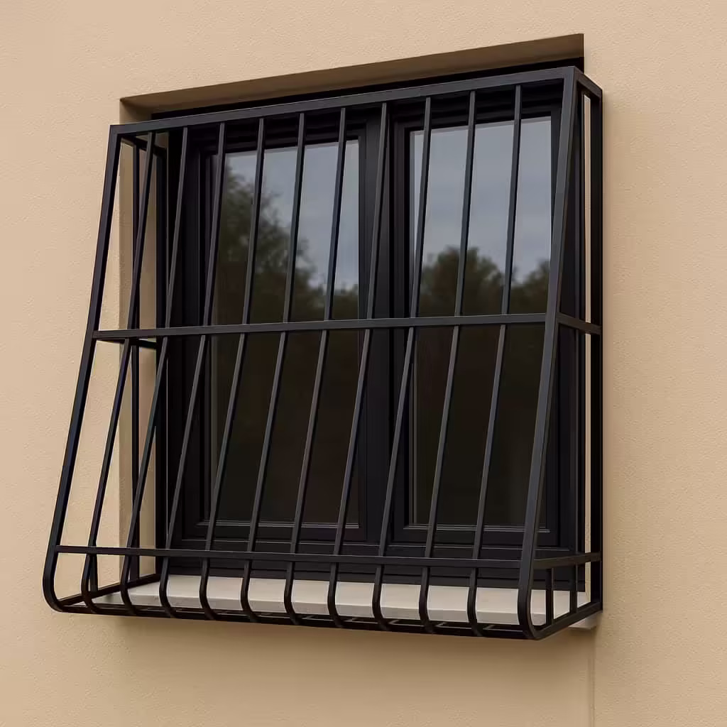 حفاظ پنجره مدل سبدی ارکیده با جاگلدانی در نمای کلاسیک