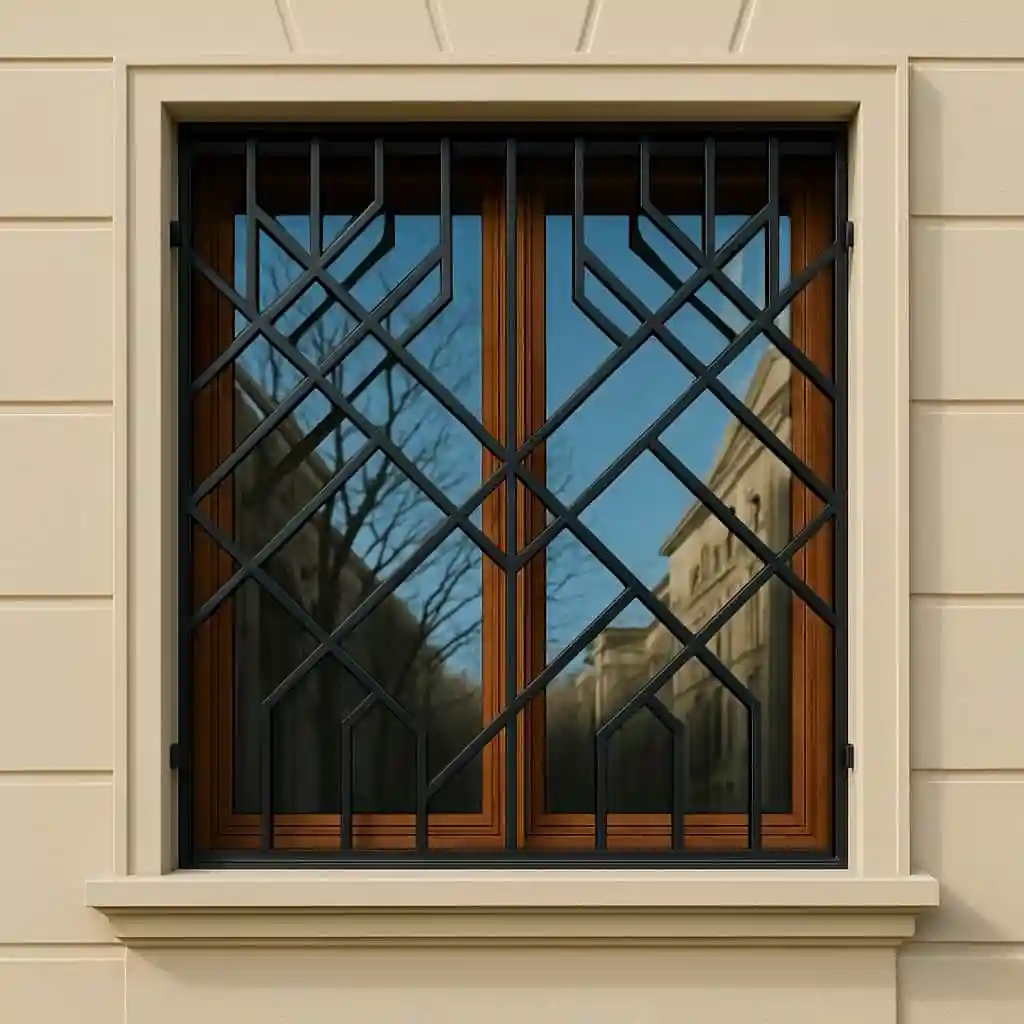 حفاظ پنجره مدل لوزی نصب شده در نمای ساختمان