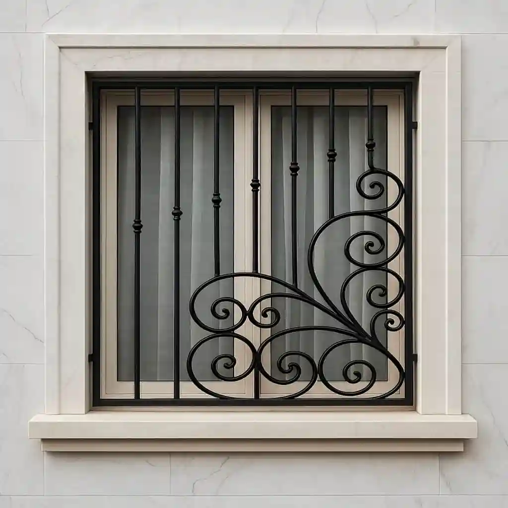 حفاظ پنجره مدل گل پیچ در نمای کلاسیک