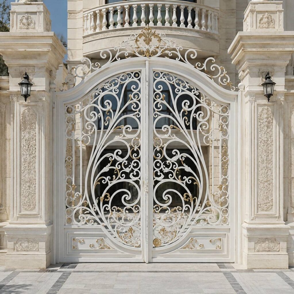 10 مدل درب حیاط سفید طلایی