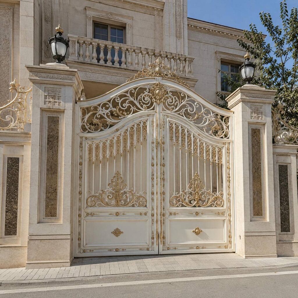 14 مدل درب ویلایی سفید طلایی نمای کلاسیک