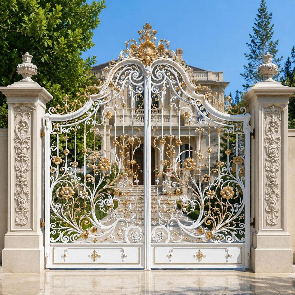 فروش درب حیاط فرفورژه نمای رومی با ورق پشتی