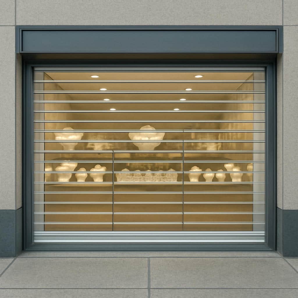 اجرای کرکره برقی مدرن نمای تجاری رول گیتر