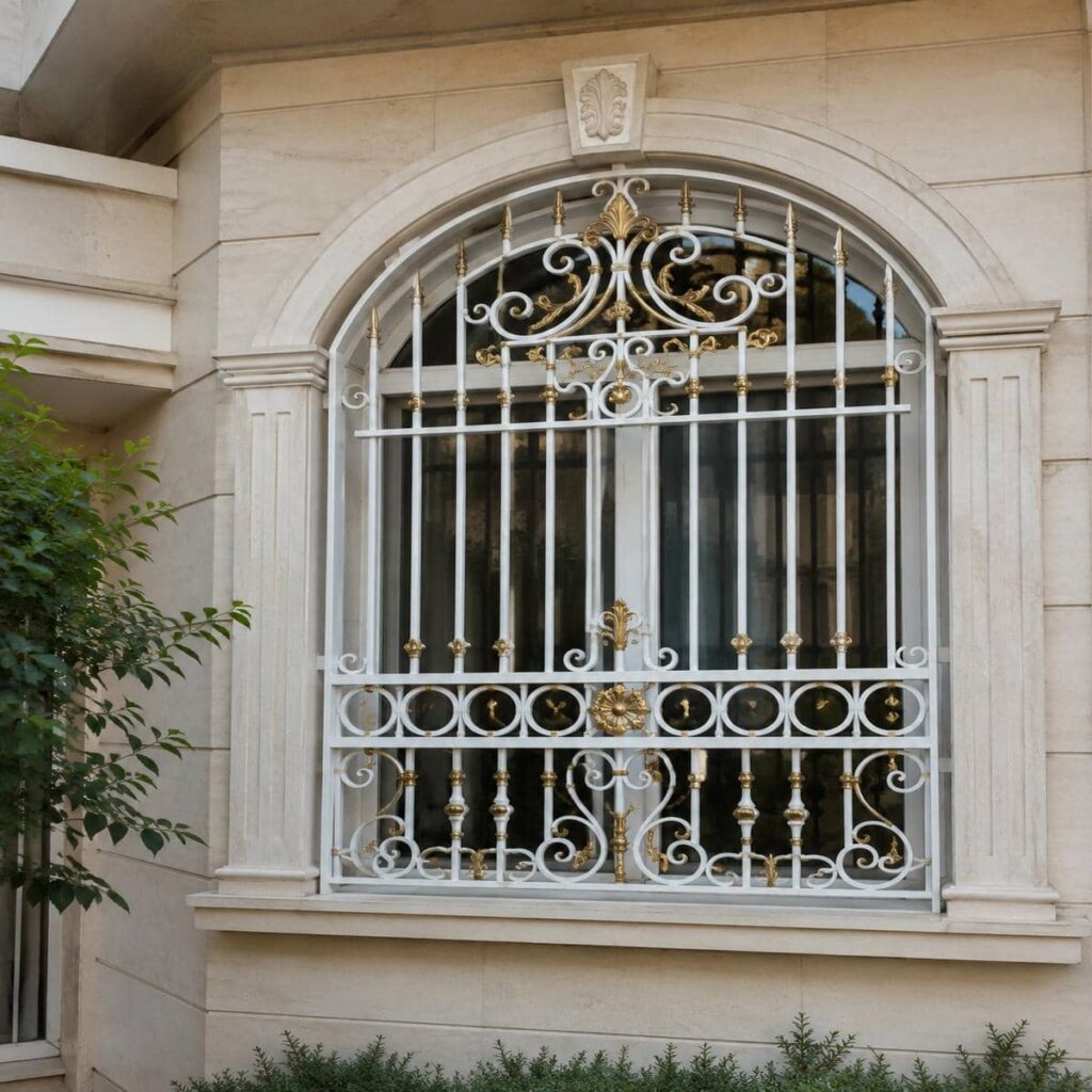 نصب حفاظ پنجره سفید طلایی داخل دهانه