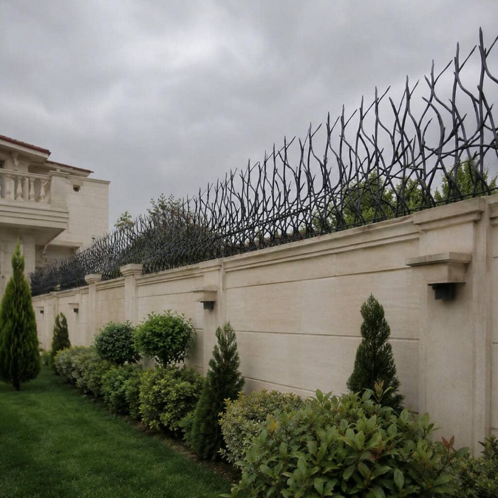 حفاظ دیوار خاکستری کنار نمای آجری استان اردبیل