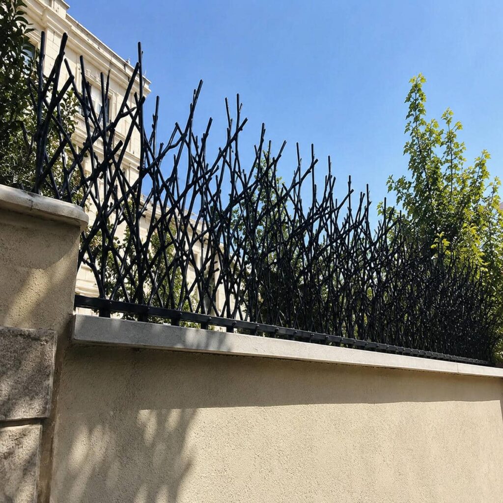 نرده سرنیزه ای خاکستری روی دیوار ساختمان زنجان
